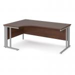 Maestro 25 left hand ergonomic desk 1800mm wide - silver cable managed leg frame and walnut top