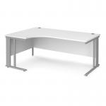 Maestro 25 left hand ergonomic desk 1800mm wide - silver cable managed leg frame, white top MCM18ELSWH