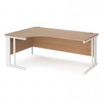 Maestro 25 left hand ergonomic desk 1800mm wide - white cable managed leg frame, beech top MCM18ELWHB