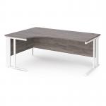 Maestro 25 left hand ergonomic desk 1800mm wide - white cable managed leg frame, grey oak top MCM18ELWHGO