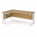 Maestro 25 left hand ergonomic desk 1800mm wide - white cable managed leg frame, oak top MCM18ELWHO