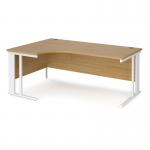Maestro 25 left hand ergonomic desk 1800mm wide - white cable managed leg frame and oak top