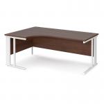 Maestro 25 left hand ergonomic desk 1800mm wide - white cable managed leg frame and walnut top