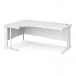 Maestro 25 left hand ergonomic desk 1800mm wide - white cable managed leg frame, white top MCM18ELWHWH