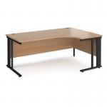 Maestro 25 right hand ergonomic desk 1800mm wide - black cable managed leg frame, beech top MCM18ERKB