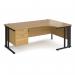 Maestro 25 right hand ergonomic desk 1800mm wide with 2 drawer pedestal - black cable managed leg frame, oak top MCM18ERP2KO