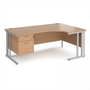 Maestro 25 right hand ergonomic desk 1800mm wide with 2 drawer