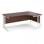 Maestro 25 right hand ergonomic desk 1800mm wide - white cable managed leg frame, walnut top MCM18ERWHW