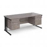 Maestro 25 straight desk 1800mm x 800mm with two x 2 drawer pedestals - black cable managed leg frame, grey oak top MCM18P22KGO