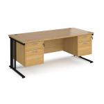 Maestro 25 straight desk 1800mm x 800mm with two x 2 drawer pedestals - black cable managed leg frame, oak top MCM18P22KO