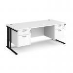 Maestro 25 straight desk 1800mm x 800mm with two x 2 drawer pedestals - black cable managed leg frame, white top MCM18P22KWH