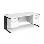 Maestro 25 straight desk 1800mm x 800mm with two x 2 drawer pedestals - black cable managed leg frame, white top MCM18P22KWH