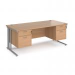 Maestro 25 straight desk 1800mm x 800mm with two x 2 drawer pedestals - silver cable managed leg frame, beech top MCM18P22SB