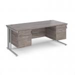 Maestro 25 straight desk 1800mm x 800mm with two x 2 drawer pedestals - silver cable managed leg frame, grey oak top MCM18P22SGO