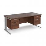 Maestro 25 straight desk 1800mm x 800mm with two x 2 drawer pedestals - silver cable managed leg frame, walnut top MCM18P22SW