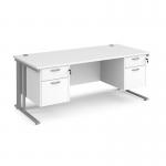 Maestro 25 straight desk 1800mm x 800mm with two x 2 drawer pedestals - silver cable managed leg frame, white top MCM18P22SWH