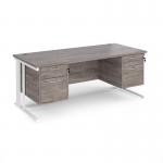Maestro 25 straight desk 1800mm x 800mm with two x 2 drawer pedestals - white cable managed leg frame, grey oak top MCM18P22WHGO