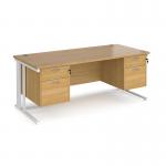 Maestro 25 straight desk 1800mm x 800mm with two x 2 drawer pedestals - white cable managed leg frame, oak top MCM18P22WHO