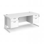 Maestro 25 straight desk 1800mm x 800mm with two x 2 drawer pedestals - white cable managed leg frame, white top MCM18P22WHWH