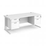 Maestro 25 straight desk 1800mm x 800mm with two x 2 drawer pedestals - white cable managed leg frame, white top MCM18P22WHWH