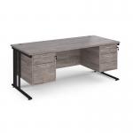 Maestro 25 straight desk 1800mm x 800mm with 2 and 3 drawer pedestals - black cable managed leg frame, grey oak top MCM18P23KGO