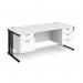 Maestro 25 straight desk 1800mm x 800mm with 2 and 3 drawer pedestals - black cable managed leg frame, white top MCM18P23KWH