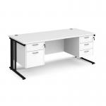 Maestro 25 straight desk 1800mm x 800mm with 2 and 3 drawer pedestals - black cable managed leg frame, white top MCM18P23KWH