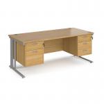 Maestro 25 straight desk 1800mm x 800mm with 2 and 3 drawer pedestals - silver cable managed leg frame, oak top MCM18P23SO