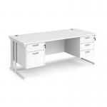 Maestro 25 straight desk 1800mm x 800mm with 2 and 3 drawer pedestals - white cable managed leg frame, white top MCM18P23WHWH