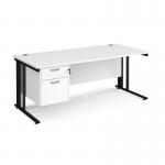 Maestro 25 straight desk 1800mm x 800mm with 2 drawer pedestal - black cable managed leg frame, white top MCM18P2KWH