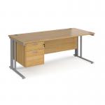 Maestro 25 straight desk 1800mm x 800mm with 2 drawer pedestal - silver cable managed leg frame, oak top MCM18P2SO