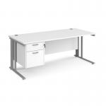 Maestro 25 straight desk 1800mm x 800mm with 2 drawer pedestal - silver cable managed leg frame, white top MCM18P2SWH