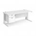 Maestro 25 straight desk 1800mm x 800mm with 2 drawer pedestal - white cable managed leg frame, white top MCM18P2WHWH