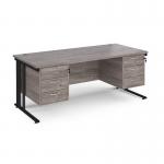 Maestro 25 straight desk 1800mm x 800mm with two x 3 drawer pedestals - black cable managed leg frame, grey oak top MCM18P33KGO