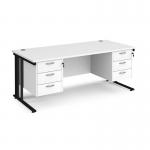 Maestro 25 straight desk 1800mm x 800mm with two x 3 drawer pedestals - black cable managed leg frame, white top MCM18P33KWH