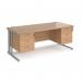 Maestro 25 straight desk 1800mm x 800mm with two x 3 drawer pedestals - silver cable managed leg frame, beech top MCM18P33SB