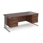 Maestro 25 straight desk 1800mm x 800mm with two x 3 drawer pedestals - silver cable managed leg frame, walnut top MCM18P33SW