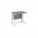 Maestro 25 straight desk 800mm x 600mm - white cable managed leg frame with grey oak top