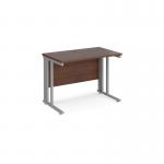 Maestro 25 straight desk 1000mm x 600mm - silver cable managed leg frame and walnut top