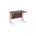 Maestro 25 straight desk 1000mm x 600mm - white cable managed leg frame and walnut top