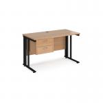 Maestro 25 straight desk 1200mm x 600mm with 2 drawer pedestal - black cable managed leg frame, beech top MCM612P2KB