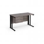 Maestro 25 straight desk 1200mm x 600mm with 2 drawer pedestal - black cable managed leg frame leg, grey oak top MCM612P2KGO