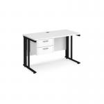 Maestro 25 straight desk 1200mm x 600mm with 2 drawer pedestal - black cable managed leg frame, white top MCM612P2KWH