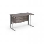 Maestro 25 straight desk 1200mm x 600mm with 2 drawer pedestal - silver cable managed leg frame leg, grey oak top MCM612P2SGO