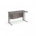 Maestro 25 straight desk 1200mm x 600mm with 2 drawer pedestal - silver cable managed leg frame leg, grey oak top MCM612P2SGO