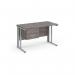 Maestro 25 straight desk 1200mm x 600mm with 2 drawer pedestal - silver cable managed leg frame leg and grey oak top