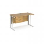 Maestro 25 straight desk 1200mm x 600mm with 2 drawer pedestal - white cable managed leg frame, oak top MCM612P2WHO