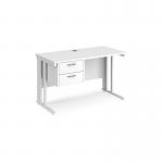 Maestro 25 straight desk 1200mm x 600mm with 2 drawer pedestal - white cable managed leg frame, white top MCM612P2WHWH
