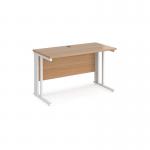 Maestro 25 straight desk 1200mm x 600mm - white cable managed leg frame and beech top