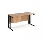 Maestro 25 straight desk 1400mm x 600mm with 2 drawer pedestal - black cable managed leg frame, beech top MCM614P2KB